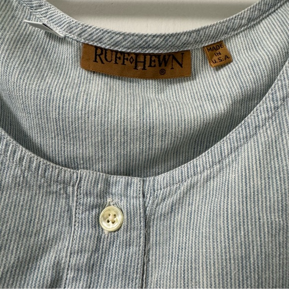 Ruff Hewn Women’s Tank Top Light Blue Striped with Two Buttons Small Made in USA - Picture 2 of 4